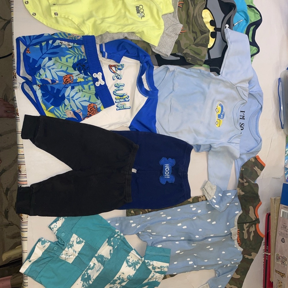 14 pieces Baby Boy‎ Clothing Lot 3-6 thru 6-9 months Tops Bottoms Bathing Suit